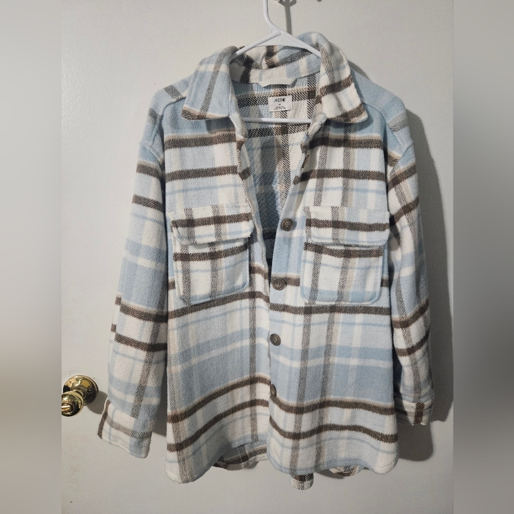 Ardene Blue and Brown Plaid Utility Jacket